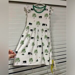NWT Wildflower Baby White and Green Bear Print Bamboo Dress